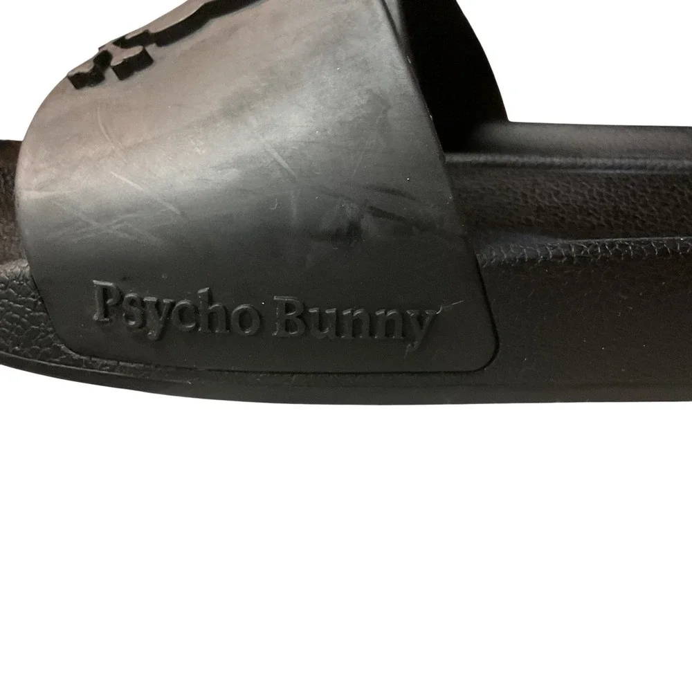 Psycho Bunny Men's Embossed Bunny Logo Casual Loungewear Slides Black Size 10